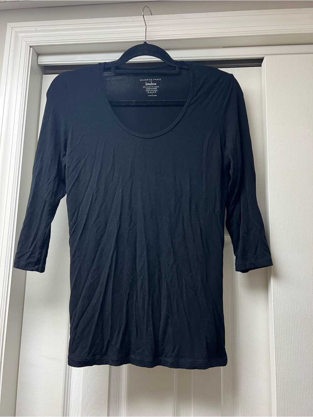Neiman Marcus Black Scoop Neck Three-Quarter Sleeve Top